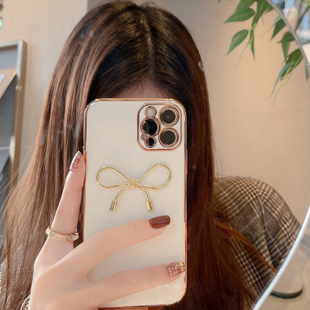 Fashion Love Heart Bow Heart Electroplated Shockproof Bumper Back Silicone PC Cove for iPhone 16 Pro Max