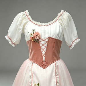 Robe de ballet professionnelle La Fille Peasant, tutu romantique rose à manches bouffantes et tablier en dentelle, costume de ballet pour Giselle Coppelia - Product Image 2