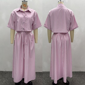 Ensemble jupe de bureau tendance SH7189 pour femmes, chemise rayée à manches courtes et ensemble maxi taille haute, tenue 2 pièces - Product Image 5