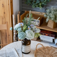 CF01347 Buket Bunga Ranunculus, Carnation, dan Daisy Artifisial 38cm dengan Daun Eucalyptus untuk Dekorasi Vas Meja Rumah dan Pernikahan