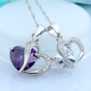 Bán Buôn Tùy Chỉnh Birthstone Tự Nhiên Pha Lê Vòng Cổ Trang Sức 925 Sterling Silver Big Love Heart Amethyst Mặt Dây Chuyền Vòng Cổ