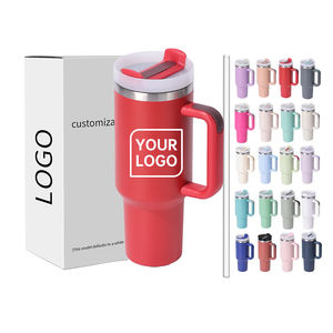 Mug de voyage réutilisable personnalisé en acier inoxydable à double paroi de 30 oz/40 oz, tasses en céramique avec poignée et couvercle pour le café à emporter - Product Image 1