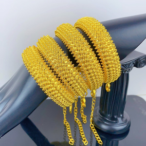 Brazaletes de Lujo Color Oro Dubai, Cadena Abierta para Mujer, Chapado en Oro de 24K, Pulseras Africanas con Dijes, Joyería de Mano para Boda - Product Image 4