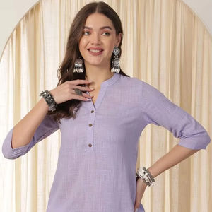 Top de algodón con cuello mandarín para mujer - Product Image 1