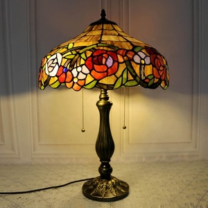 LongHuiJing 16Inch Style Handcrafted Dome Stained Glass Lampshade Table Lamp AC Powered LED 2700K E27 Mediterranean <b>Bedside</b> - Product Image 1