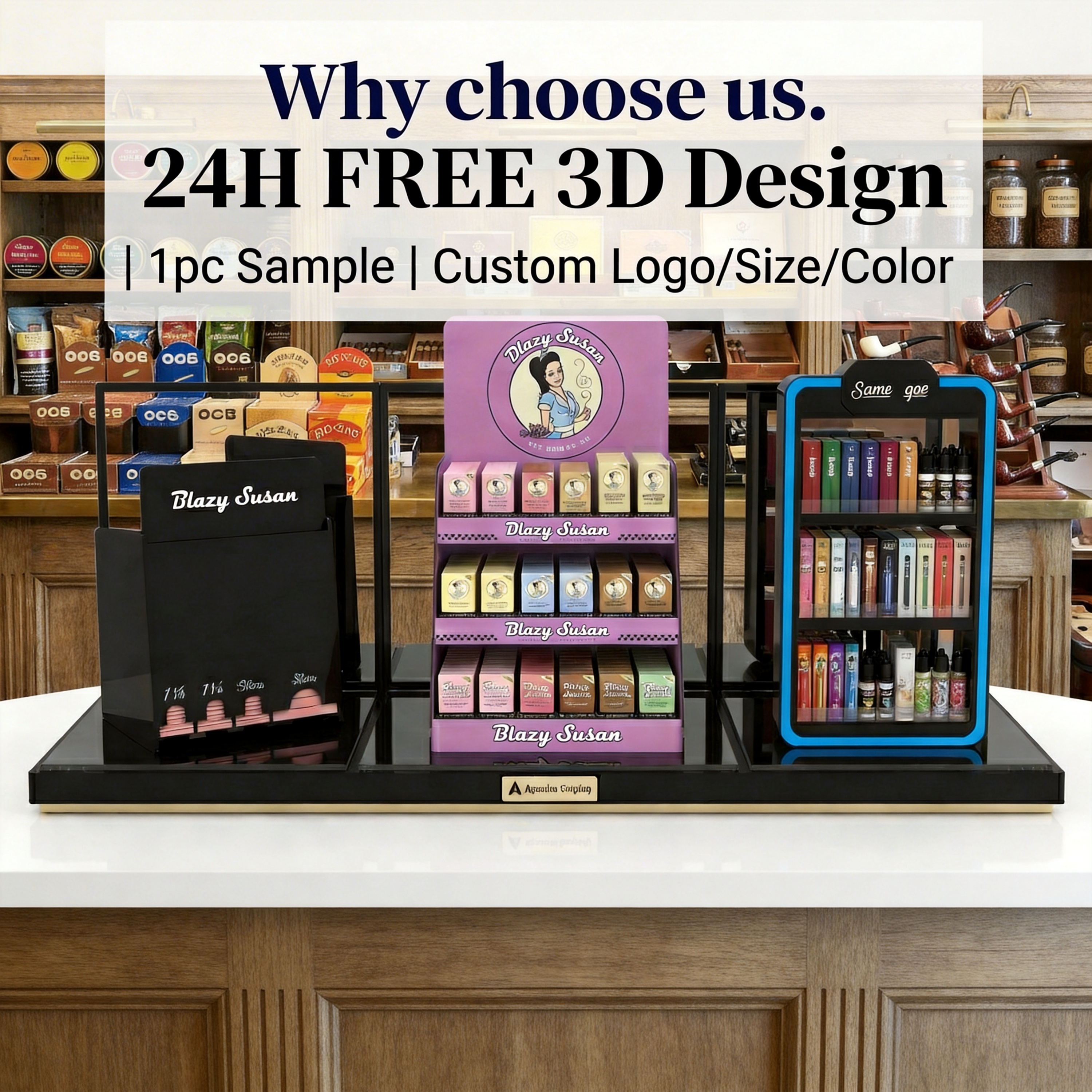 Custom Tobacco Display Rack Cigarette Stand Smoking Accessories Acrylic Metal Wood Retail Smoke Shop Luxury Branded Units Apache — view 6