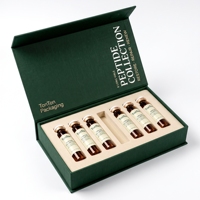 Boîte rigide à clapet magnétique verte personnalisée pour flacons de peptides, avec logo estampé à chaud sur pulpe moulée