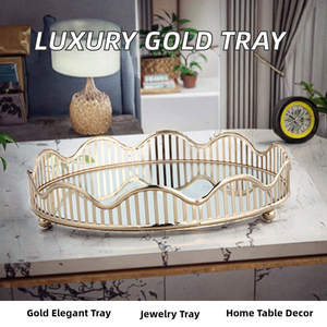 Hot Sale Elegant Luxury <b>Mirror</b> Iron Round Gold Service Contemporary Set Jewelry Storage Tray for Home Office - Product Image 2
