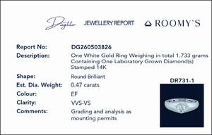 Anillo de compromiso clásico de oro blanco de 14 quilates con diamante solitario de 0.47 quilates, estilo gitano, joyería fina para boda, venta al por mayor - Product Image 2