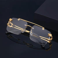 2023 Lunettes de Soleil Pas Chères Mode Vintage Tête de Léopard Double Pont Élégantes Sans Monture Protection UV400 pour Femme
