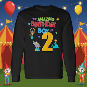 T-shirt à manches longues Amazing Birthday Boy 2 pour enfants, chemise de fête sur le thème du cirque - Product Image 3