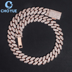 Cadena de eslabones cubanos de moissanita de 20 mm, estilo Hip Hop, de plata de ley 925 chapada en oro rosa de 18 mm, joyería Iced Out para hombre - Product Image 1