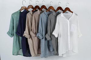 Camicetta da <span class=keywords><strong>Donna</strong></span> a Maniche Lunghe Stile Casual Moda Primaverile Vintage <span class=keywords><strong>in</strong></span> <span class=keywords><strong>Lino</strong></span> - Product Image 2
