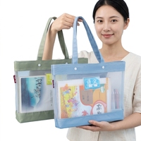 Carpeta de Presentación de Plástico Transparente, Bolsa de Lona Portátil de Gran Capacidad, Impresión Digital, Bolsa de Almacenamiento de Malla de Moda, Venta al Por Mayor