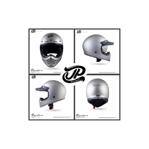 Casco Integral Retro JP Signature, Material Plástico Plateado Sólido - Product Image 1