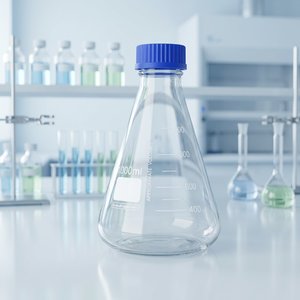 Frasco Cónico de Laboratorio de Vidrio de 1000 ml con Fondo Plano y Tapa de Rosca Azul, Botella para Reactivos - Product Image 3