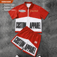 Ensemble de survêtement respirant personnalisé OEM pour homme, color block, été, avec fermeture éclair intégrale, t-shirt à manches courtes, short à taille élastique, imprimé en relief