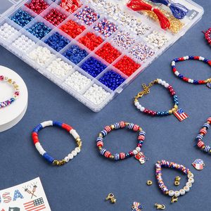 Ensemble de 3000 perles en argile rouge, blanche et bleue, cordon élastique, <span class=keywords><strong>kit</strong></span> de <span class=keywords><strong>fabrication</strong></span> de bijoux faits main pour les vacances et le port quotidien - Product Image 3