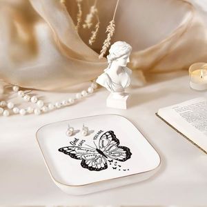 Personalized Ceramic <b>Ring</b> Dish Custom Text Logo Trinket Tray Decorative Jewelry <b>Plate</b> Small Square Catchall Tray for Earrings - Product Image 3