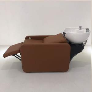Black Leather Shampoo Chair With Sink Footrest Shampoo Chairs Set Hair Salon Furniture - Product Image 4
