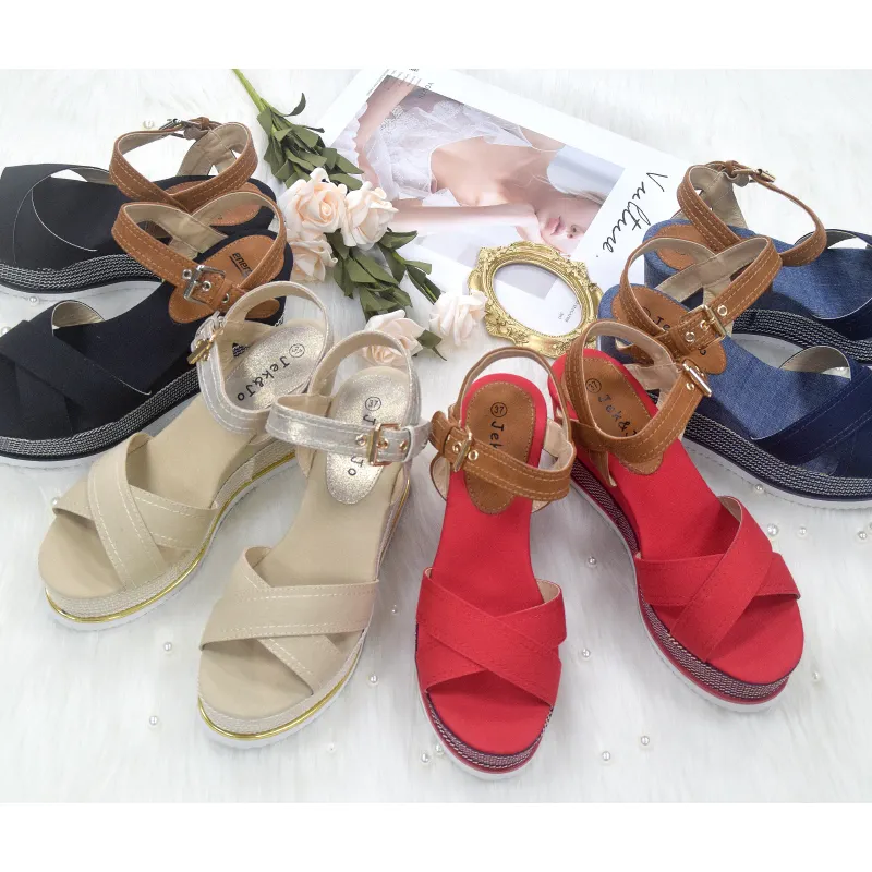 (Buy 1 Get 2)Fast shipping Shoes stock cheap price ladies wedge shoes women sandal cross strap design female heeled sandals