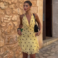 Robe de soirée moulante à pois en maille, col en V sexy, sans manches, pour femme