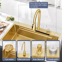 Robinet de cuisine commercial de luxe moderne multifonctionnel en acier inoxydable avec cascade, douchette extractible et bac simple pour lavage de tasses