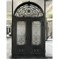 Puerta de Entrada Doble de Hierro Forjado con Arco Moderno de Primera Calidad, Diseño de Espiral Hecho a Mano, Puerta Exterior Metálica para Villa