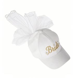 Gorra de béisbol deportiva personalizada al por mayor ZZB con velo de encaje ajustable de tela común para novias - Product Image 3