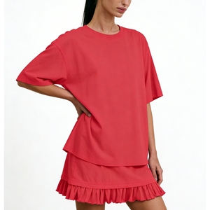 Ensemble de vêtements de détente surdimensionnés pour femmes - Haut à manches courtes et short à volants - Tenue en 2 pièces - Vêtements de maison - Pyjama - Mode - Product Image 2