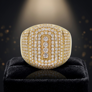 Bague pour homme en argent 925 plaqué or jaune avec diamant de laboratoire taille brillant rond, style hip-hop, pour usage quotidien - Product Image 1