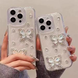 כיסוי טלפון פרימיום שקוף ועמיד בפני זעזועים עם עיצוב פרפר לאייפון, עיצוב מקדחי מים, כיסוי TPU יוקרתי לאחיזה בטלפון, באריזת OPP - Product Image 3