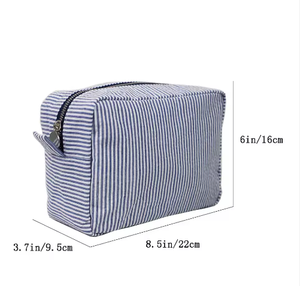 Bolsa de Cosméticos de Algodón a Rayas, Versátil, con Logotipo Personalizable, Gran Capacidad, Portátil, Unisex, Venta Caliente - Product Image 2