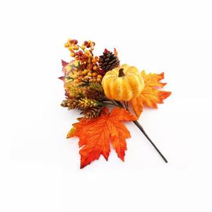 Flores artificiales de calabaza con hojas de naranja para mesa de casa, centro de mesa, decoración de jarrón de jardín, granja, vacaciones - Product Image 1