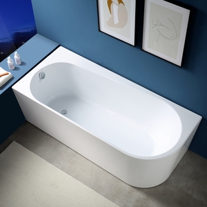 Bañera de esquina (disponible en esquina izquierda o derecha), bañera acrílica ovalada independiente, bañera de spa resistente antiamarilleo para pared. - Product Image 1