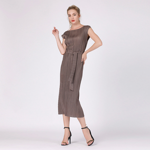 A pieghe semplice cintura estate vestito lungo chiffon nuovo stile - Product Image 2