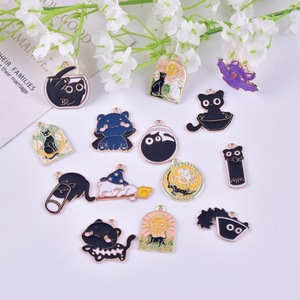Gothic Cat & Batエナメルペンダント,バルク合金チャーム,DIYイヤリング/ネックレス-ハロウィン/タロットジュエリー用品 - Product Image 6
