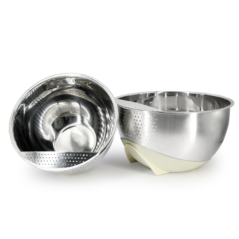 Passoire Et Bol à Riz En Acier Inoxydable 23.5x17.5x11 Cm - Pour Laver Fruits, Légumes, égoutter