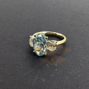 Diamante Azul 4ct + Tamanho Anel Dourado Anel De Diamante De Cor Extravagante - Product Image 2