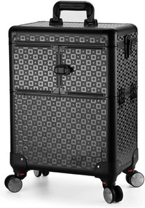 Estuche de maquillaje <span class=keywords><strong>profesional</strong></span>, maletín de aluminio ABS, <span class=keywords><strong>manicurista</strong></span> de belleza de viaje, <span class=keywords><strong>Maleta</strong></span> grande, equipaje de rodillo, negro multicapa - Product Image 3