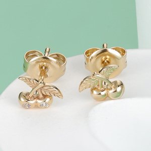 Boucles d'oreilles clous Giometal de luxe en <span class=keywords><strong>or</strong></span> massif 14 carats, motif cerise, haute qualité, pour <span class=keywords><strong>cartilage</strong></span>, bijoux fins, vente en gros directe usine - Product Image 4