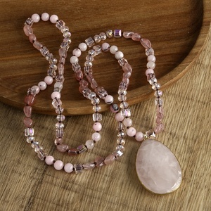 Fashion Women's Body <strong>Boho</strong> Customized Jewelry 6mm Natural Stone Knotted Crystal Glass Beads Gemstone Drop Pendant <strong>Necklace</strong> - Product Image 2