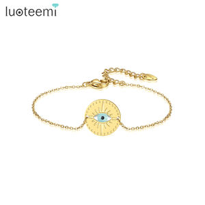 Brazalete <span class=keywords><strong>de</strong></span> acero inoxidable para mujer, pulsera <span class=keywords><strong>de</strong></span> ojo <span class=keywords><strong>de</strong></span> piedra, chapado en oro, ajustable, SP-LAM - Product Image 1