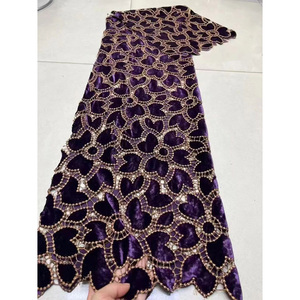 Tissu en Dentelle Brodé, Velours, <span class=keywords><strong>Tulle</strong></span> Tissé, Broderie à la Feuille, Dentelle Guipure Française - Product Image 1