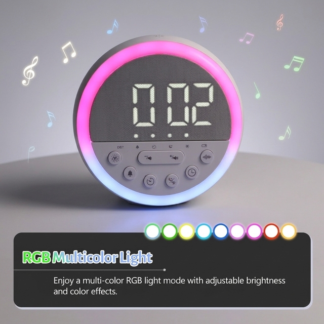 Modern Kids Smart Desk Sleep Trainer Training Clock with RGB Night Light USB Powered White Noise Machine Digital Alarm Timer