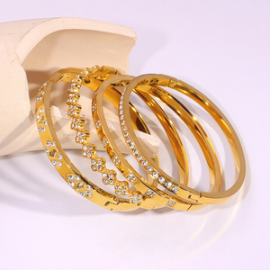 Buona buona nuova tendenza 18K placcato oro ampio braccialetti regalo in acciaio inossidabile gioielli bracciale alto polsino Chunky lucido per le donne - Product Image 3