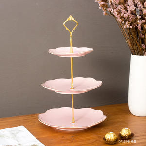 Elegant Ceramic Multi <b>Tier</b> <b>Cake</b> <b>Stand</b> White Gold Trim Irregular Shape For Party Hotel Dessert Serving DP1154B - Product Image 3