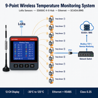 Compteur d'énergie triphasé sans fil EastSong ES600C-X-9 avec capteur de température, LoRa, Ethernet, Modbus TCP, 9 canaux, classe 0.2S