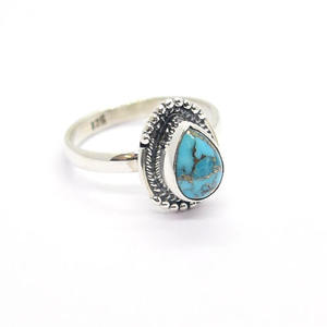 Bague Vintage Bleu Turquoise Creuse au Design Original, pour Anniversaire, Fête, Mariage, Bague d'Éternité en Vermeil, Bande Unique à Sertissage Clos - Product Image 1