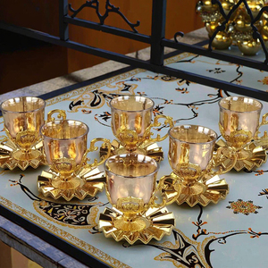 2025 nuovo arrivo di alta qualità placcato oro ceramica tè tazza di caffè set di lusso ispirato turco caffè Espresso in vita tazze di vetro - Product Image 4